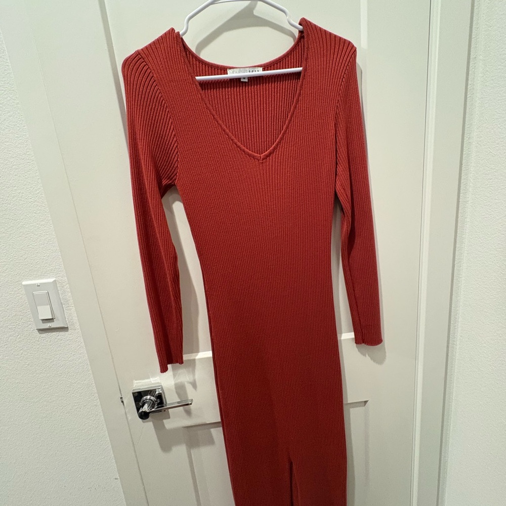 Baltic Born Ribbed Long Sleeve Dress in Rust